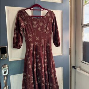 Effie's Heart Burgundy Dress with Dandelion Print and Pockets!